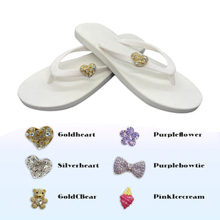 White Popits Flip Flop for woman popit sandals with shoe clip Charm changeable
