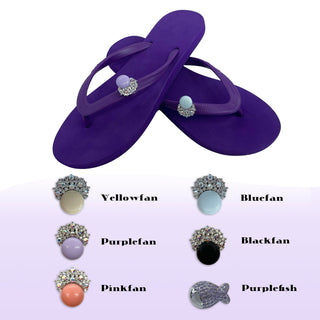 Purple flip flops woman Sandals with Shoe clip Colorful pearls charms