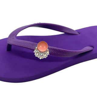 Purple flip flops woman Sandals with Shoe clip Colorful pearls charms