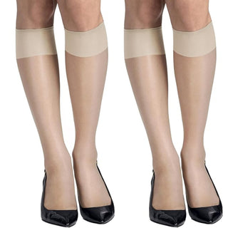 Hanes Silk Reflections Silky Sheer Knee Highs Sheer Toe Stockings,Pearl 2 Pair One Size