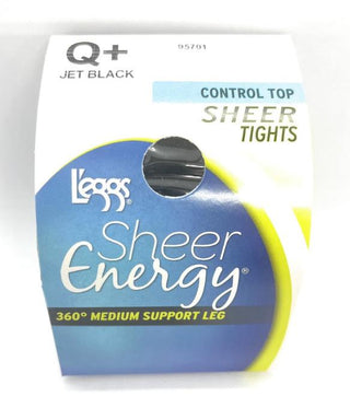 Leggs Sheer Energy Control Top Sheer Tights Jet Black Pantyhose