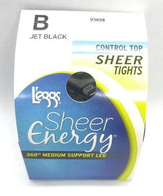 Leggs Sheer Energy Control Top Sheer Tights Jet Black Pantyhose