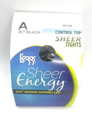 Leggs Sheer Energy Control Top Sheer Tights Jet Black Pantyhose