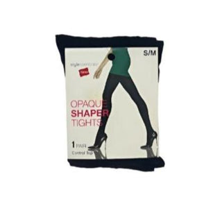 Hanes Style Essentials Opaque Shaper Tights,Control Top, Black, Size:S/M