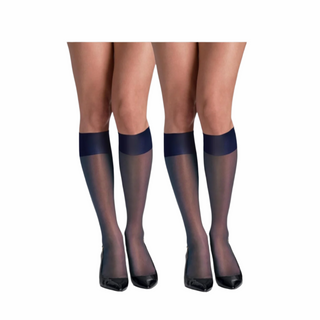 Hanes Women's Silk Reflections Plus Knee Highs Enhanced Toe Stockings,Classic Navy 2 Pair one Size