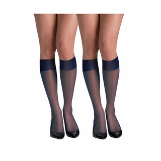 Hanes Women's Silk Reflections Plus Knee Highs Enhanced Toe Stockings,Classic Navy 2 Pair one Size