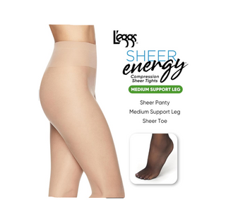 L'eggs Sheer Energy Control Top Sheer Toe Anti-Cellulite Pantyhose,Suntan/Jet Black/Nude Q,B